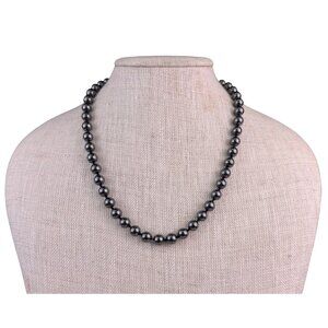 Handmade Womens Black Glass Beaded Necklace Silver-Tone Clasp Unique Jewelry